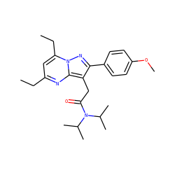CCc1cc(CC)n2nc(-c3ccc(OC)cc3)c(CC(=O)N(C(C)C)C(C)C)c2n1 ZINC000653897490