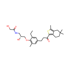 CCc1cc(CCC(=O)c2sc(C)c3c2CCC(C)(C)C3)cc(C)c1OC[C@H](O)CNC(=O)CO ZINC000036478604
