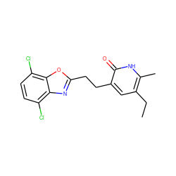 CCc1cc(CCc2nc3c(Cl)ccc(Cl)c3o2)c(=O)[nH]c1C ZINC000005887012