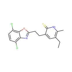CCc1cc(CCc2nc3c(Cl)ccc(Cl)c3o2)c(=S)[nH]c1C ZINC000000598514