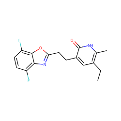 CCc1cc(CCc2nc3c(F)ccc(F)c3o2)c(=O)[nH]c1C ZINC000005887016