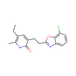 CCc1cc(CCc2nc3cccc(Cl)c3o2)c(=O)[nH]c1C ZINC000005887067