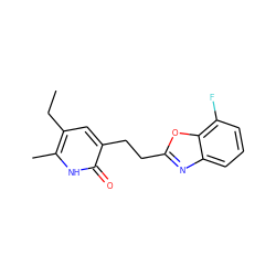 CCc1cc(CCc2nc3cccc(F)c3o2)c(=O)[nH]c1C ZINC000005887071