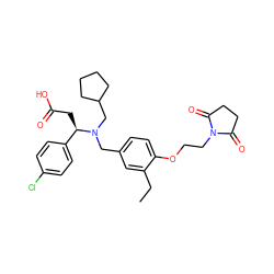 CCc1cc(CN(CC2CCCC2)[C@H](CC(=O)O)c2ccc(Cl)cc2)ccc1OCCN1C(=O)CCC1=O ZINC000207227516