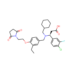CCc1cc(CN(CC2CCCCC2)[C@@H](CC(=O)O)c2ccc(Cl)c(F)c2)ccc1OCCN1C(=O)CCC1=O ZINC000225123591