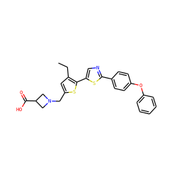 CCc1cc(CN2CC(C(=O)O)C2)sc1-c1cnc(-c2ccc(Oc3ccccc3)cc2)s1 ZINC000084635580