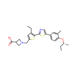 CCc1cc(CN2CC(C(=O)O)C2)sc1-c1ncc(-c2ccc(O[C@H](C)CC)c(C)c2)s1 ZINC000084618754