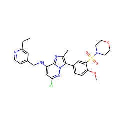 CCc1cc(CNc2cc(Cl)nn3c(-c4ccc(OC)c(S(=O)(=O)N5CCOCC5)c4)c(C)nc23)ccn1 ZINC001772581399