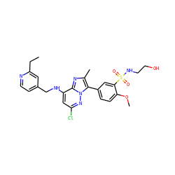 CCc1cc(CNc2cc(Cl)nn3c(-c4ccc(OC)c(S(=O)(=O)NCCO)c4)c(C)nc23)ccn1 ZINC001772626461