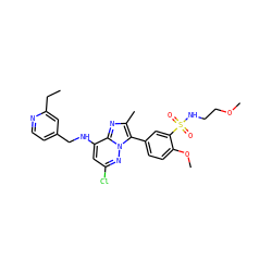 CCc1cc(CNc2cc(Cl)nn3c(-c4ccc(OC)c(S(=O)(=O)NCCOC)c4)c(C)nc23)ccn1 ZINC001772618875
