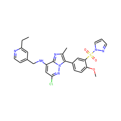 CCc1cc(CNc2cc(Cl)nn3c(-c4ccc(OC)c(S(=O)(=O)n5cccn5)c4)c(C)nc23)ccn1 ZINC001772574679