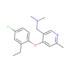 CCc1cc(Cl)ccc1Oc1cc(C)ncc1CN(C)C ZINC000029046355