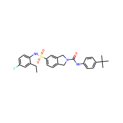 CCc1cc(F)ccc1NS(=O)(=O)c1ccc2c(c1)CN(C(=O)Nc1ccc(C(C)(C)C)cc1)C2 ZINC000473089860