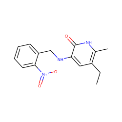CCc1cc(NCc2ccccc2[N+](=O)[O-])c(=O)[nH]c1C ZINC000005887308