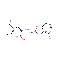 CCc1cc(NCc2nc3c(Cl)cccc3o2)c(=O)[nH]c1C ZINC000005887374