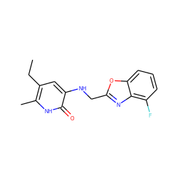 CCc1cc(NCc2nc3c(F)cccc3o2)c(=O)[nH]c1C ZINC000005887378