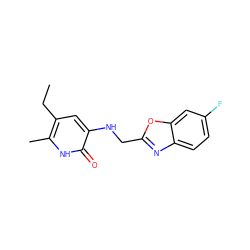 CCc1cc(NCc2nc3ccc(F)cc3o2)c(=O)[nH]c1C ZINC000005887412