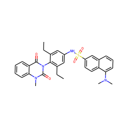 CCc1cc(NS(=O)(=O)c2ccc3c(N(C)C)cccc3c2)cc(CC)c1-n1c(=O)c2ccccc2n(C)c1=O ZINC000027981603