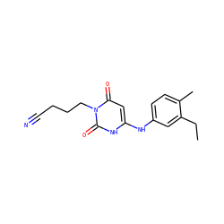 CCc1cc(Nc2cc(=O)n(CCCC#N)c(=O)[nH]2)ccc1C ZINC000013674955