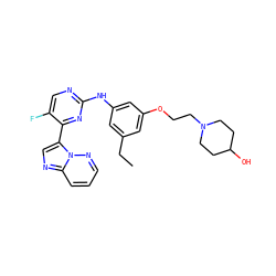 CCc1cc(Nc2ncc(F)c(-c3cnc4cccnn34)n2)cc(OCCN2CCC(O)CC2)c1 ZINC000205186494