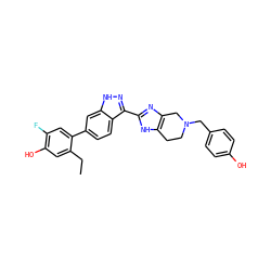 CCc1cc(O)c(F)cc1-c1ccc2c(-c3nc4c([nH]3)CCN(Cc3ccc(O)cc3)C4)n[nH]c2c1 ZINC000146077140