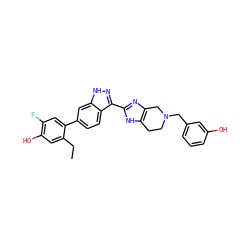 CCc1cc(O)c(F)cc1-c1ccc2c(-c3nc4c([nH]3)CCN(Cc3cccc(O)c3)C4)n[nH]c2c1 ZINC000146075172