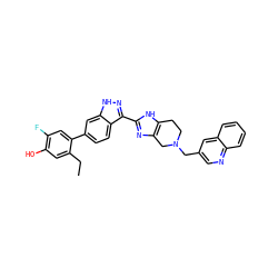 CCc1cc(O)c(F)cc1-c1ccc2c(-c3nc4c([nH]3)CCN(Cc3cnc5ccccc5c3)C4)n[nH]c2c1 ZINC000146068395