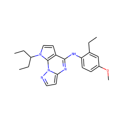CCc1cc(OC)ccc1Nc1nc2ccnn2c2c1ccn2C(CC)CC ZINC000035878230