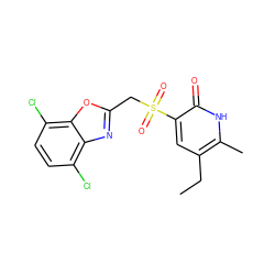 CCc1cc(S(=O)(=O)Cc2nc3c(Cl)ccc(Cl)c3o2)c(=O)[nH]c1C ZINC000005887502