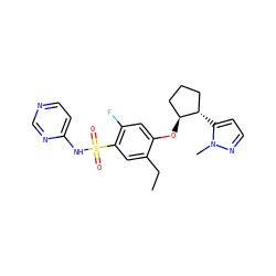 CCc1cc(S(=O)(=O)Nc2ccncn2)c(F)cc1O[C@H]1CCC[C@@H]1c1ccnn1C ZINC000144235277