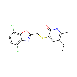 CCc1cc(SCc2nc3c(Cl)ccc(Cl)c3o2)c(=O)[nH]c1C ZINC000005887508