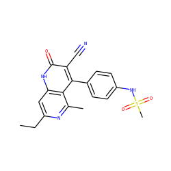 CCc1cc2[nH]c(=O)c(C#N)c(-c3ccc(NS(C)(=O)=O)cc3)c2c(C)n1 ZINC000230584217