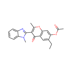 CCc1cc2c(=O)c(-c3nc4ccccc4n3C)c(C)oc2cc1OC(C)=O ZINC000004247033
