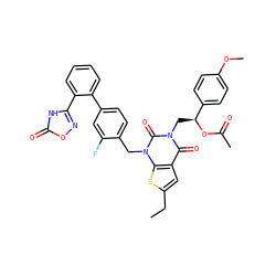 CCc1cc2c(=O)n(C[C@H](OC(C)=O)c3ccc(OC)cc3)c(=O)n(Cc3ccc(-c4ccccc4-c4noc(=O)[nH]4)cc3F)c2s1 ZINC000096169986