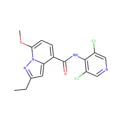 CCc1cc2c(C(=O)Nc3c(Cl)cncc3Cl)ccc(OC)n2n1 ZINC000096933389