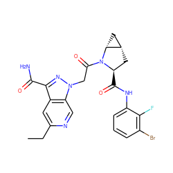 CCc1cc2c(C(N)=O)nn(CC(=O)N3[C@H](C(=O)Nc4cccc(Br)c4F)C[C@H]4C[C@H]43)c2cn1 ZINC000143990151