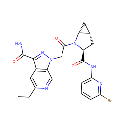 CCc1cc2c(C(N)=O)nn(CC(=O)N3[C@H](C(=O)Nc4cccc(Br)n4)C[C@H]4C[C@H]43)c2cn1 ZINC000143888036