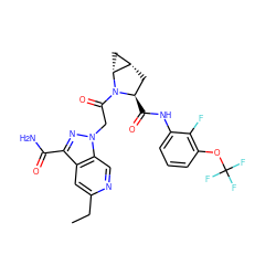 CCc1cc2c(C(N)=O)nn(CC(=O)N3[C@H](C(=O)Nc4cccc(OC(F)(F)F)c4F)C[C@H]4C[C@H]43)c2cn1 ZINC000143883535