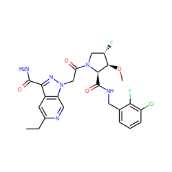 CCc1cc2c(C(N)=O)nn(CC(=O)N3C[C@H](F)[C@@H](OC)[C@H]3C(=O)NCc3cccc(Cl)c3F)c2cn1 ZINC000143860608