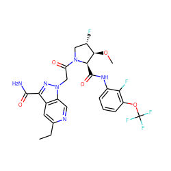 CCc1cc2c(C(N)=O)nn(CC(=O)N3C[C@H](F)[C@@H](OC)[C@H]3C(=O)Nc3cccc(OC(F)(F)F)c3F)c2cn1 ZINC000143896450