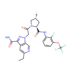 CCc1cc2c(C(N)=O)nn(CC(=O)N3C[C@H](F)C[C@H]3C(=O)Nc3cccc(OC(F)(F)F)c3F)c2cn1 ZINC000144038011