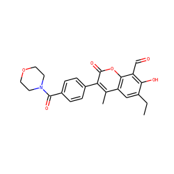 CCc1cc2c(C)c(-c3ccc(C(=O)N4CCOCC4)cc3)c(=O)oc2c(C=O)c1O ZINC000221072056
