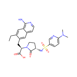 CCc1cc2c(N)nccc2cc1C[C@H](C(=O)O)N1CC[C@H](NS(=O)(=O)c2ccc(N(C)C)nc2)C1=O ZINC000142628784