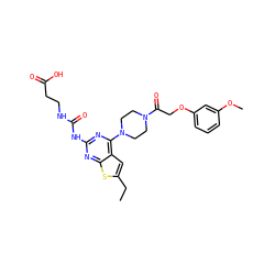 CCc1cc2c(N3CCN(C(=O)COc4cccc(OC)c4)CC3)nc(NC(=O)NCCC(=O)O)nc2s1 ZINC000049678909