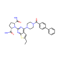 CCc1cc2c(N3CCN(C(=O)c4ccc(-c5ccccc5)cc4)CC3)nc(N3[C@H](C(N)=O)CC[C@@H]3C(N)=O)nc2s1 ZINC000049679417