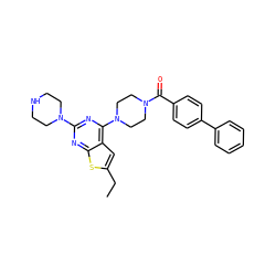 CCc1cc2c(N3CCN(C(=O)c4ccc(-c5ccccc5)cc4)CC3)nc(N3CCNCC3)nc2s1 ZINC000045245081