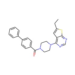 CCc1cc2c(N3CCN(C(=O)c4ccc(-c5ccccc5)cc4)CC3)ncnc2s1 ZINC000003991305