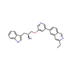 CCc1cc2cc(-c3cncc(OC[C@@H](N)Cc4c[nH]c5ccccc45)c3)ccc2cn1 ZINC000014962585