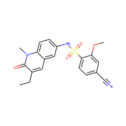 CCc1cc2cc(NS(=O)(=O)c3ccc(C#N)cc3OC)ccc2n(C)c1=O ZINC001772655411