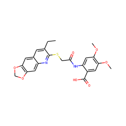 CCc1cc2cc3c(cc2nc1SCC(=O)Nc1cc(OC)c(OC)cc1C(=O)O)OCO3 ZINC000013150913